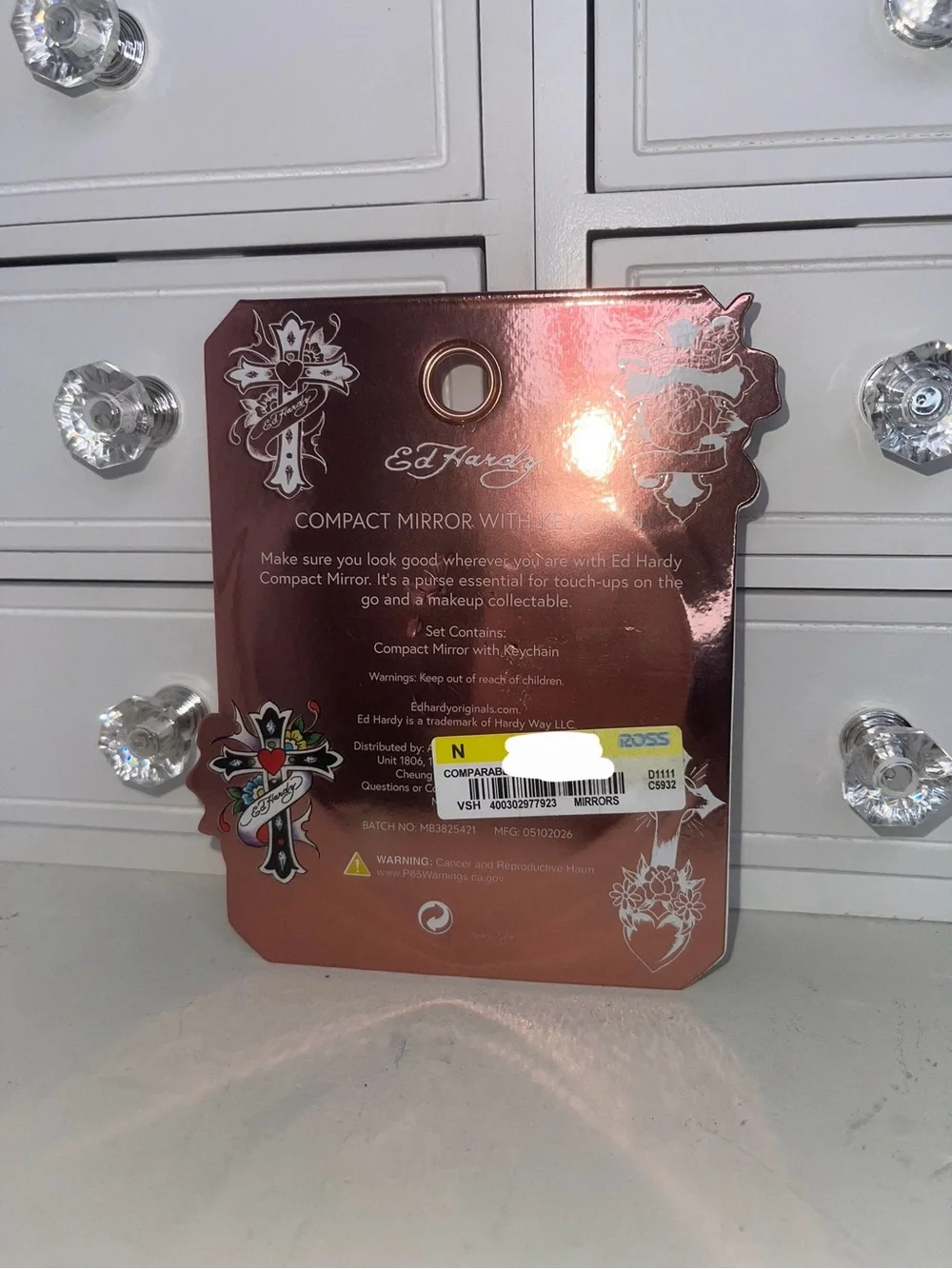 NWT Ed Hardy Women's Rose Gold Tweezers Set & Pink Heart Mirror Keychain Duo